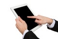 Male hand touch blank tablet screen