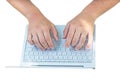 Male hand typing on keyboard top view. business, education, people and technology concept. men hand with laptop computer Royalty Free Stock Photo