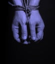 Male hands bound with rope. Royalty Free Stock Photo