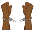 Male hands breaking steel handcuffs