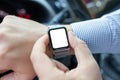 Male hands in the car and watch with isolated screen Royalty Free Stock Photo