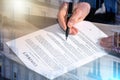 Male hands checking contract; multiple exposure Royalty Free Stock Photo