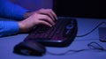 Male Hands On Computer Keyboard, Programmer Coding Indoor At Night Royalty Free Stock Photo