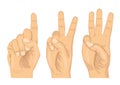 Male hands counting numbers one two and three with fingers