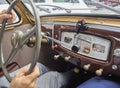 A male hands driving a classic car Royalty Free Stock Photo