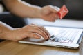 male hands hold credit card with laptop Royalty Free Stock Photo