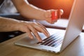 male hands hold credit card with laptop Royalty Free Stock Photo