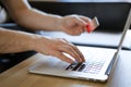 male hands hold credit card with laptop Royalty Free Stock Photo