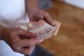 Man hands count money of 1000 Serbian dinars value Royalty Free Stock Photo