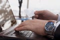 Businessman is shopping on a laptop with a holding credit card while working Royalty Free Stock Photo