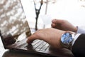 Businessman is shopping on a laptop with a holding credit card while working Royalty Free Stock Photo