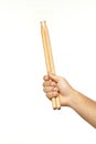 Male hands holding drum sticks Royalty Free Stock Photo