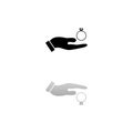 Male hands holding engagement ring icon flat