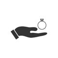 Male hands holding engagement ring icon flat