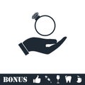 Male hands holding engagement ring icon flat