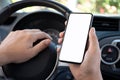 male hands holding phone with  screen in car Royalty Free Stock Photo