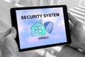 Home security system concept on a tablet Royalty Free Stock Photo