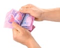 Male hands holding Ukrainian hryvnia Royalty Free Stock Photo