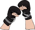 Male hands in leather black retro boxing gloves