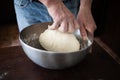 male hands making bread in kitchen at home Royalty Free Stock Photo