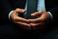 Male hands of an official or businessman close up. Fingers touch each other. Abstract middle aged man in a suit. Concept