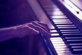 Male hands on the piano keys closeup of a beautiful colorful background Royalty Free Stock Photo