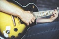 Male hands playing electric guitar Royalty Free Stock Photo