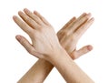 Male hands showing sign of stop