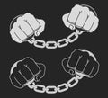 Male hands in steel handcuffs.