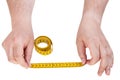 Male hands with tailor measuring tape isolated Royalty Free Stock Photo