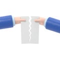 Male hands tearing a blank sheet of paper. flat design style. Blank paper sheet torn in the hands of a businessman