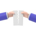 Male hands tearing a blank sheet of paper. Blank paper sheet torn in the hands of a businessman.