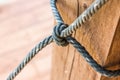 Male hands tie a rope tree,Rope knot line tied together with nature background,as a symbol for trust Royalty Free Stock Photo