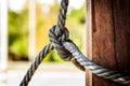 Male hands tie a rope tree,Rope knot line tied together with nature background,as a symbol for trust Royalty Free Stock Photo