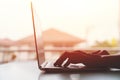 male hands typing on modern laptop keyboard Royalty Free Stock Photo