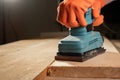 male hands using with sander machine on construction concept. Royalty Free Stock Photo