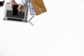 Male hands working on modern laptop. Office desktop. Royalty Free Stock Photo