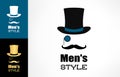 Male hat, mustache and monocle vector. Men`s style logo.