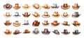 Male hats cowboy style collection. Cowboys head accessories, wild west hat watercolor set. Isolated fashion icons Royalty Free Stock Photo