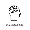 Male head side view with brains icon. Trendy modern flat linear