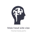 male head side view with brains outline icon. isolated line vector illustration from human body parts collection. editable thin