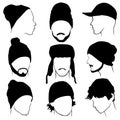 Male heads in different hats Royalty Free Stock Photo