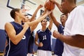 Male High School Basketball Team Having Team Talk With Coach