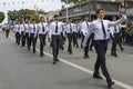 Male high school students marching on parade, Limassol, Cyprus