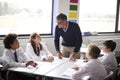 Male High School Tutor Standing By Table With Students Teaching Lesson Royalty Free Stock Photo