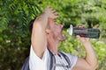 male hiker drinking outdoors Royalty Free Stock Photo
