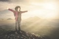 Male hiker enjoying freedom on mountain Royalty Free Stock Photo