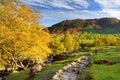 Male hiker exploring the Great Langdale valley in the Lake District, famous for its glacial ribbon lakes and rugged mountains