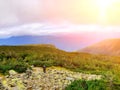 A male hiker hiking on Lion Head trail on Mt. Washington Royalty Free Stock Photo