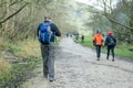 Male hiker walking along the trail near Thorpe Cloud, Peak District, Derbyshire